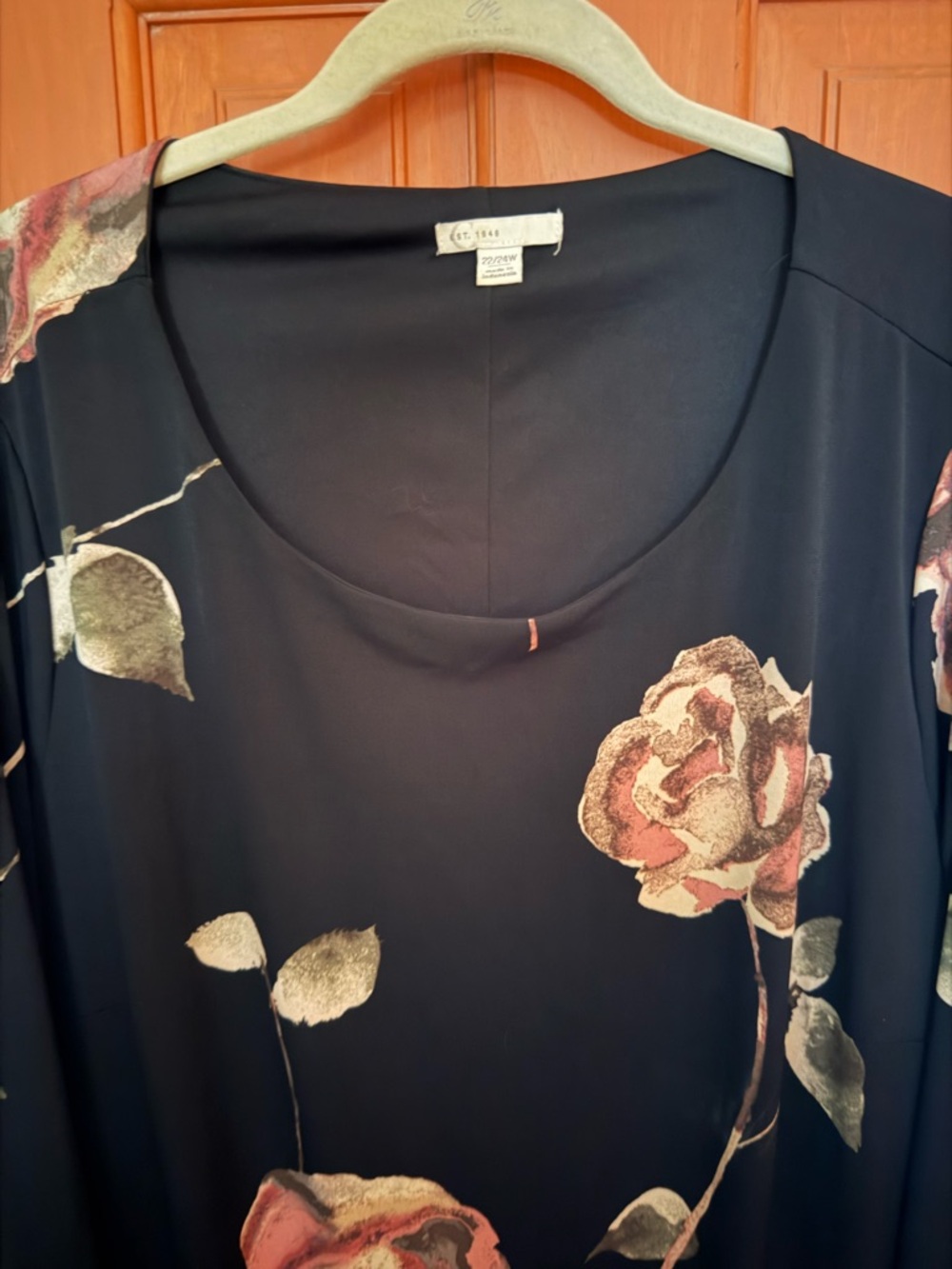 Catos Black Scoop Neck Dress Rose Print